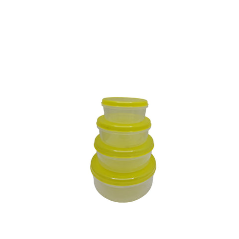 Stack of yellow and white containers on a white background