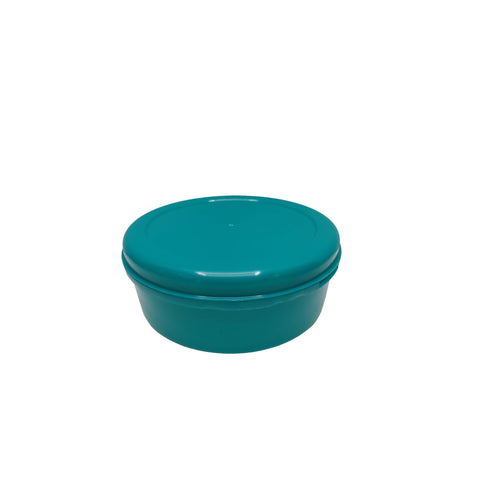Teal container with a lid on a white background