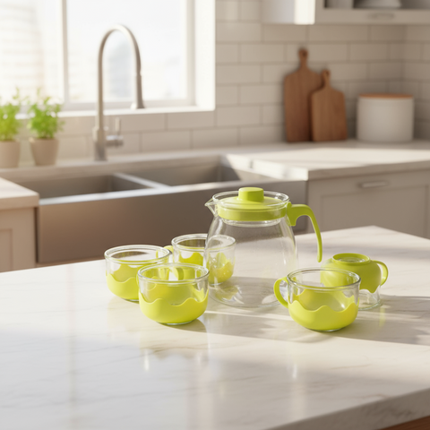 Glass Tea Pot with 4 Cups