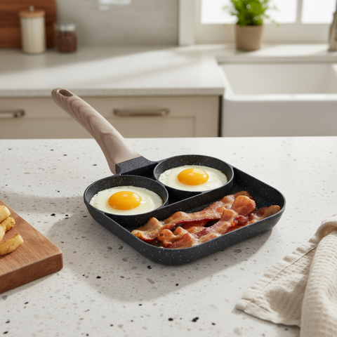 Breakfast frying pan with multiple compartments