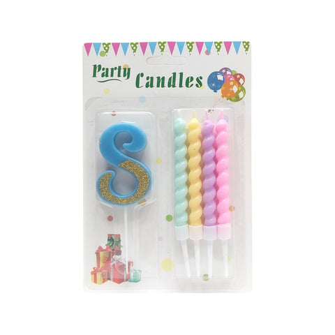 Party Blue Number Birthday Candles 5pcs