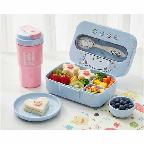 Plastic Kids Lunch Box With Water Bottle  1200ml & 500ml