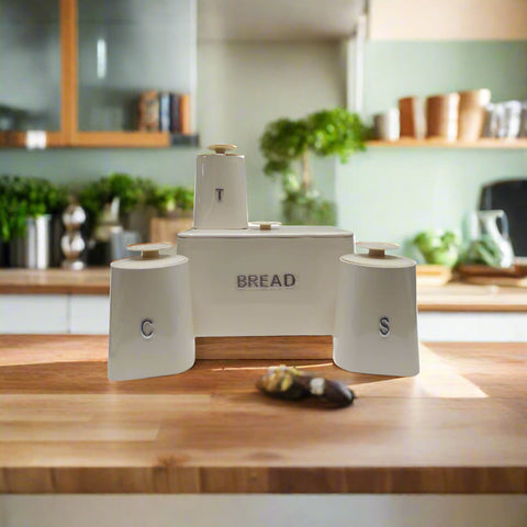 Bread Bin Steel Design & 3pcs Matching Canister Set