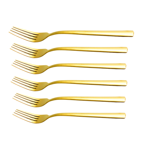 Gold Stainless Steel Fork 6 PCS Round
