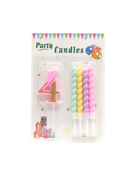 Party Pink Number Birthday Candles 5pcs