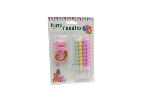 Party Pink Number Birthday Candles 5pcs