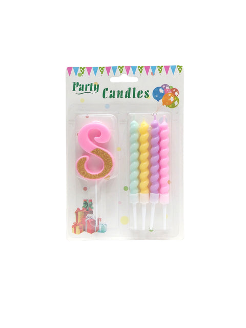 Party Pink Number Birthday Candles 5pcs