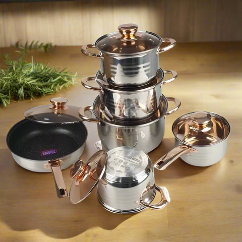 Engelberg Stainless Steel Casserole 12 Pcs Cookware Set & Lids.