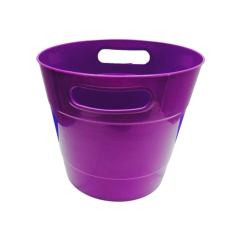 Purple plastic bucket with handles on a white background