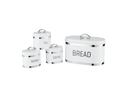 Retro Oval Bread Bin Steel Design with 3 Piece Matching Canister Set