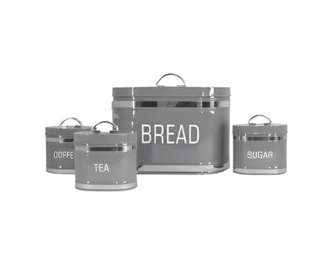 Retro Oval Bread Bin Steel Design with 3 Piece Matching Canister Set