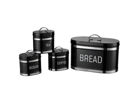 Retro Oval Bread Bin Steel Design with 3 Piece Matching Canister Set