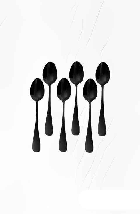 Black Stainless Steel Table Spoon 6 PCS Round