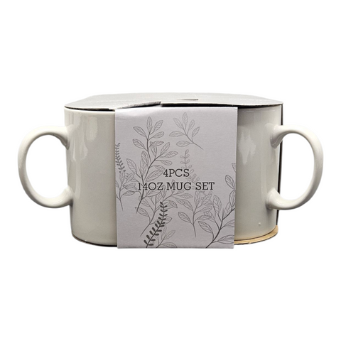 White Porcelain Coffee Mug 4 Piece Set 14oz