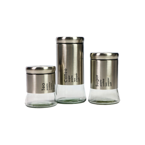 S/Steel & Glass 3 piece Canister set Large